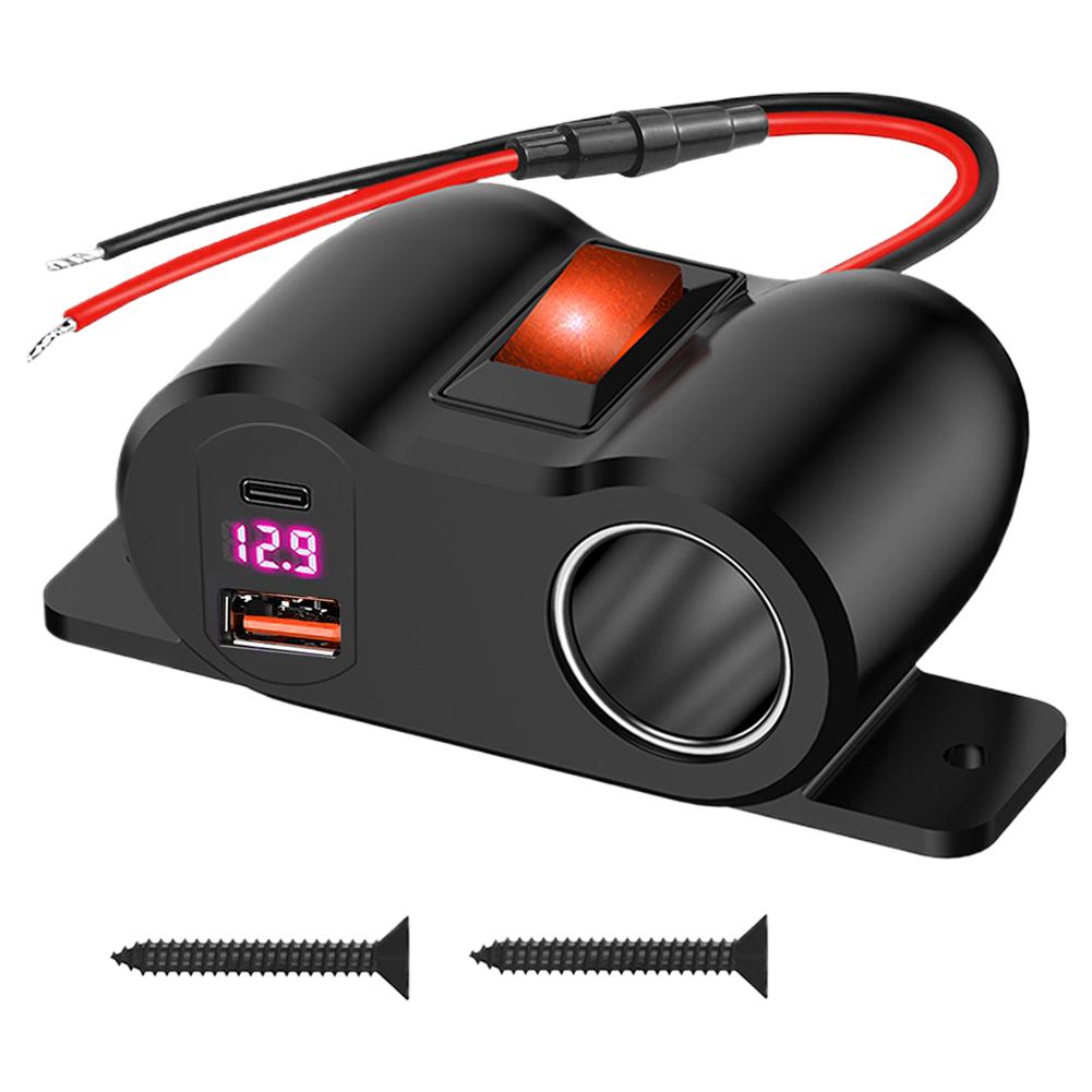 12-24V USB C Ports Socket 36W PD3.0+18W QC3.0 Dual USB Built-in Car Camper Adapter Cigarette Lighter For RV Marine Motorcycle