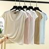 Summer V-Neck Short Sleeve Tshirts Solid Color Ultra Thin T-shirt Woman Bottomed Tee Tops All Match