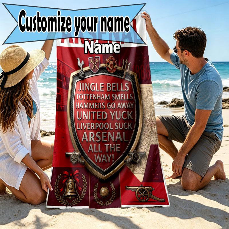Custom Name Personalized Arsenal F.C Print Beach Towel, for Trip Camping Beach Party Home Decor, Birthday Gift for Family & Friends