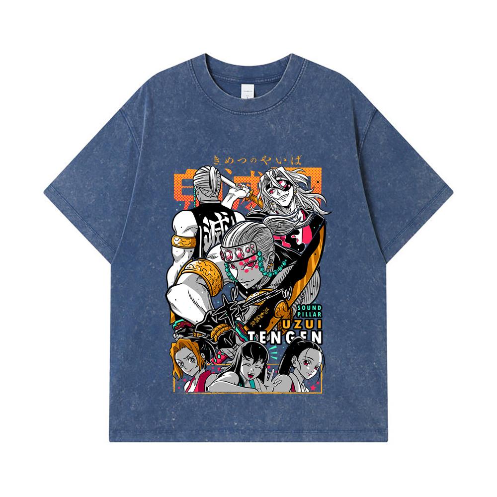 275 GSM Washed T-shirts 100% Cotton Demon Slayer V65 Uzui Print Unisex Heavy Cotton T Shirt