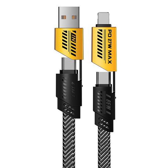 25/100/150/200 СМ Зарядный кабель 4-в-1 PD 65 Вт USB Type-C 8-контактный портативный портативный мобильный телефон с быстрой зарядкой для планшета Плетеный кабель для передачи данных Проводной шнур Аксессуары для телефонов