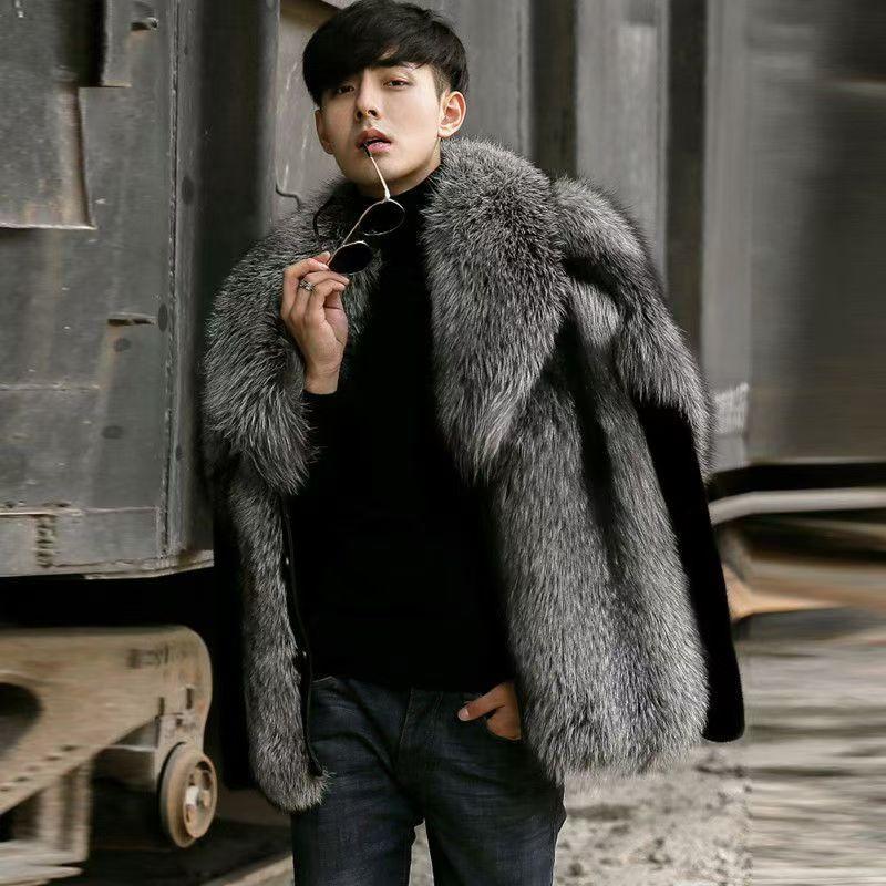 New Men's Silver Fox Fur Fur Jacket Fashion Light Luxury Mink Hair Short Jacket Warm Temperament Coat