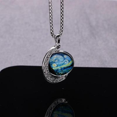 Европейское и американское хип-хоп ожерелье: Модная цепочка-свитер с луной и звездной ночью Ван Гога