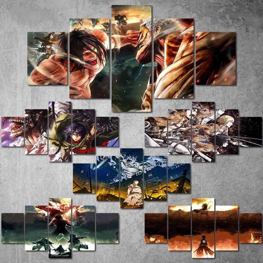 No Frame Modular 5 Pieces ATTACK ON TITAN Poster Canvas Painting Anime Characters Print Picture Living Room Home Decor Wall Art