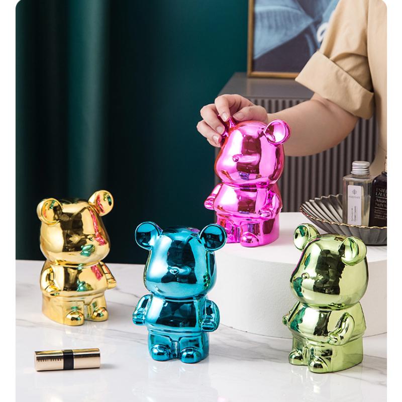 Творческий Tide Play Жестокий медведь животное Керамические фигурки мультфильм Простая копилка Прилавок Настольное украшение Статуя Скульптура