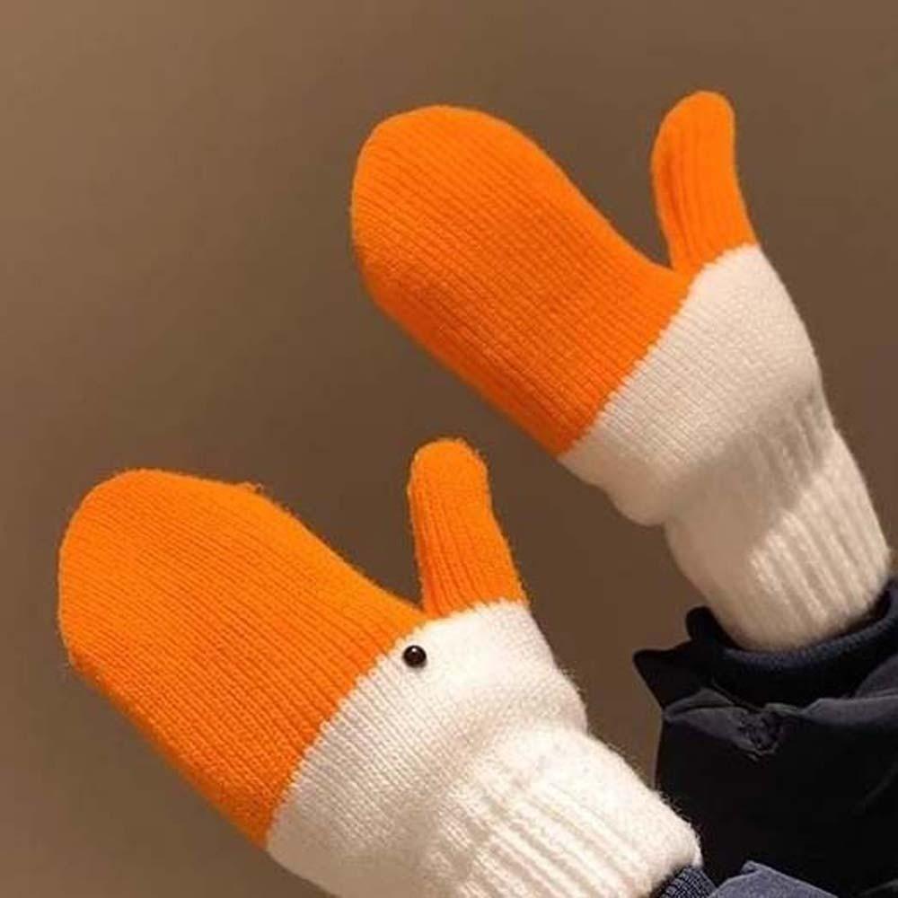 Creative Orange Cartoon Goose Gloves Windproof Polyester Winter Knitted Gloves Thickened Warmer Anti-cold Mittens Outdoor