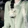Женский литературный ретро ленивый стиль зеленый вязаный кардиган с кружевным дизайном весенний верхний свитер-куртка
