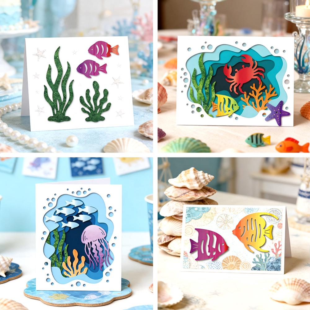 Ocean Theme Carbon Steel Cutting Dies Stencils for DIY Scrapbooking Photo Album Decorative Embossing Paper Card Mixed Shapes 140~160x110x0.8mm