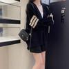 Black Lazy Style Sweater Jacket for Women Autumn and Winter New Comfortable College Style Contrasting Loose Knitted Cardigan