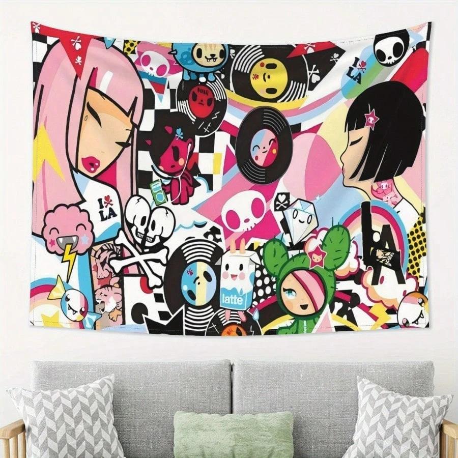 1pc Kawaii Pop Wall TapestryPolyester 2D Flat Print Versatile Decor for Dorm Bedroom Living Room Ideal for Streetwear Fans