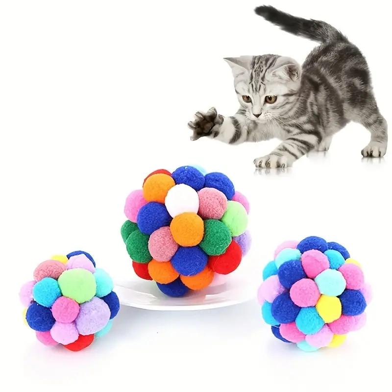 1PC Cat Toys Cat Plush Ball Toy Pet Elastic Bell Ball Self Hi Ball Playing Cat Colorful Woolen Ball