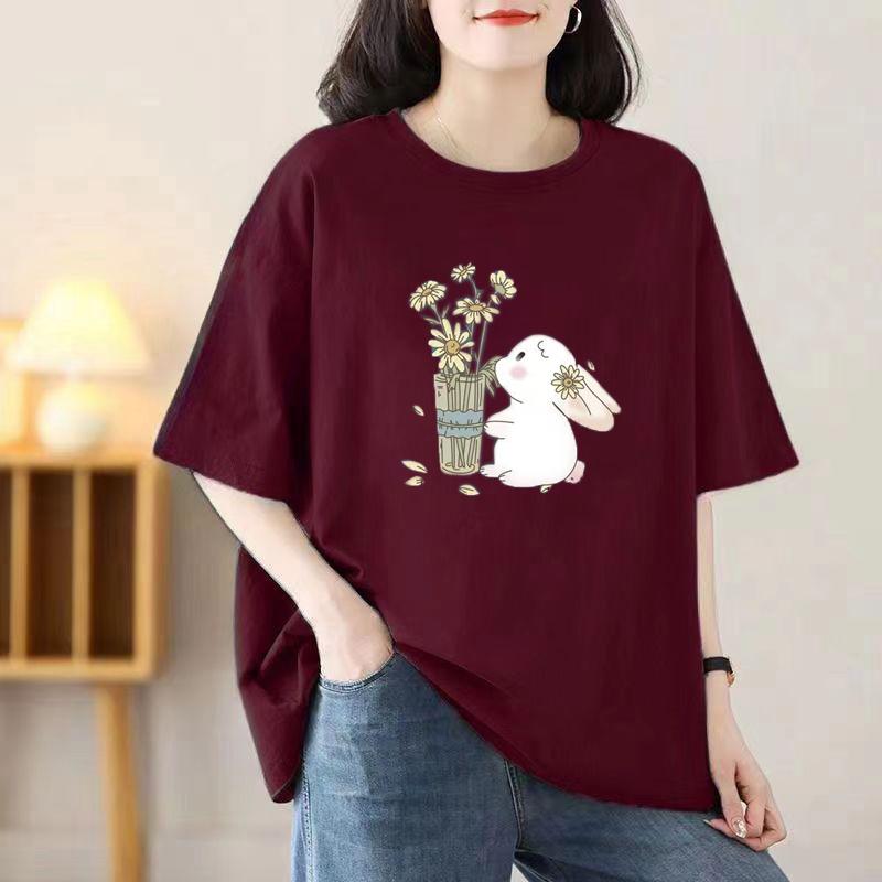 2024 Девушка Женщины Мультфильм Футболка Милые Футболки Хлопок Короткий Рукав Принт Топы