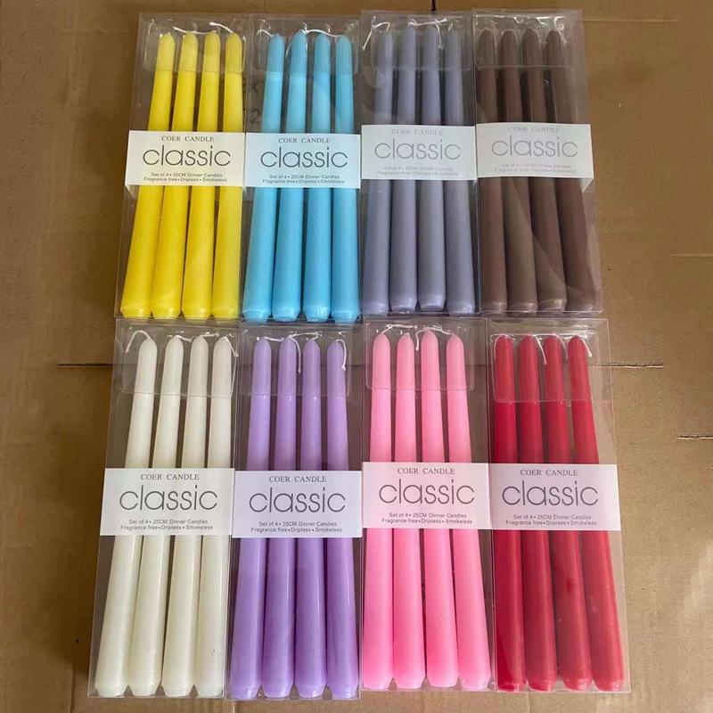 4 шт./коробка Прямые свечи 2,2*25 см Цвет Западный ресторан Европейский Красные и белые Длинные свечи 2 штуки