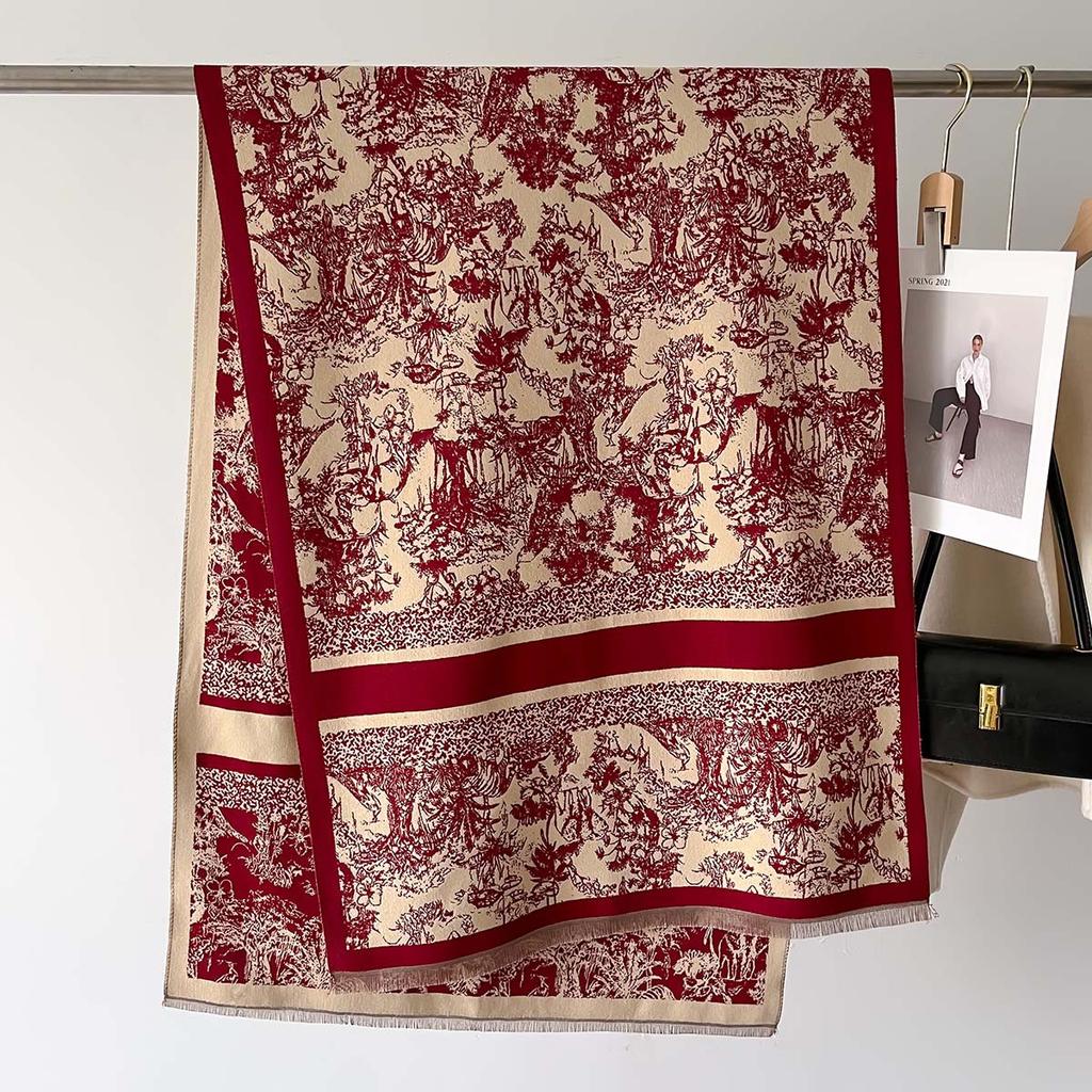 New Vintage Printed Double-sided Imitation Cashmere Scarf Thick Bib High-grade Shawl for Autumn Winter Women Bandana Shawl Wrap