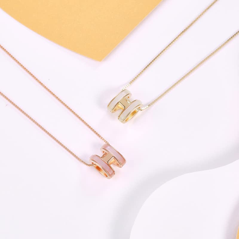 Ожерелье из чистого серебра для популярного розового белого перламутра 925 модный аксессуар [Rockyu] Женщины, Бренд, Золото, Жемчуг, Цирконий, Кольцо, H-образное