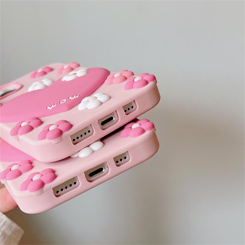 Ins Корея милый 3d цветок розовый любовь сердце силиконовый чехол для телефона для Iphone 13 12 11 Pro Max прекрасный цветочный защитный мягкий чехол