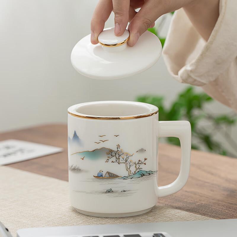 Gold-Inlaid Ceramic Tea Mug Set with Infuser