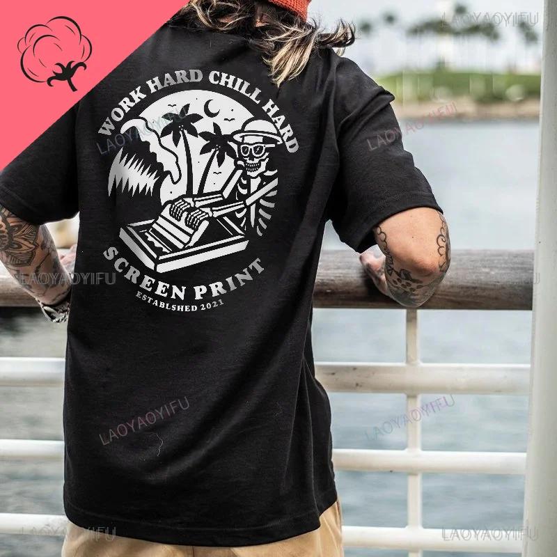 Cool Biker Drinking Beer Skull Graphic Men Cotton T - Shirts Summer Punk Rock Clothes Halloween Party Tops Ropa Hombre Camisetas