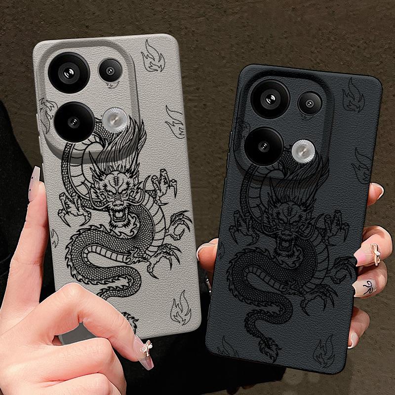 Мягкий противоударный чехол из ТПУ с принтом дракона для Xiaomi 13T Pro Poco X7 X6 Redmi Note 14 13 Pro 12 11 10 Pro с текстурой кожи и матовым тонким чехлом для телефона