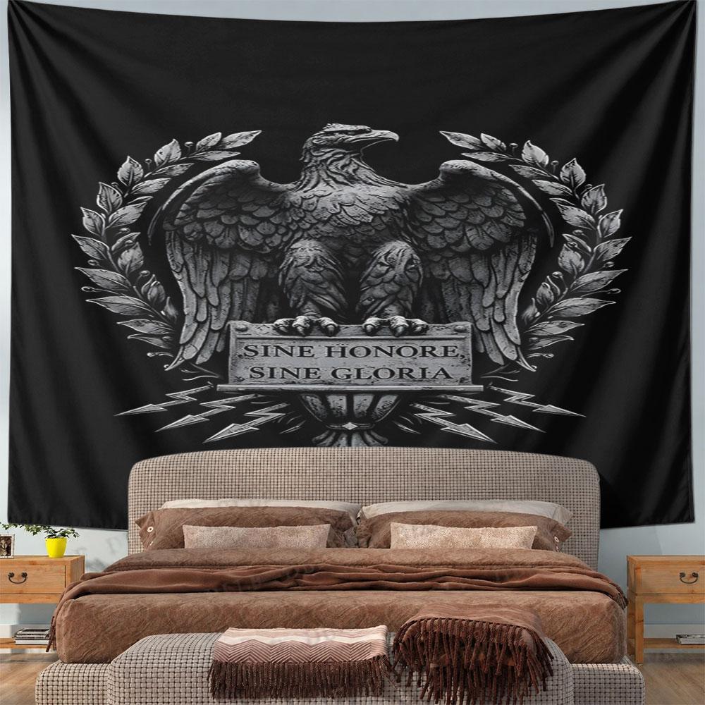 Eagle Emblem with Latin Inscription Pattern Wall Hanging Tapestry Decorative Tapestry Home Decor for Bedroom and Living Room
