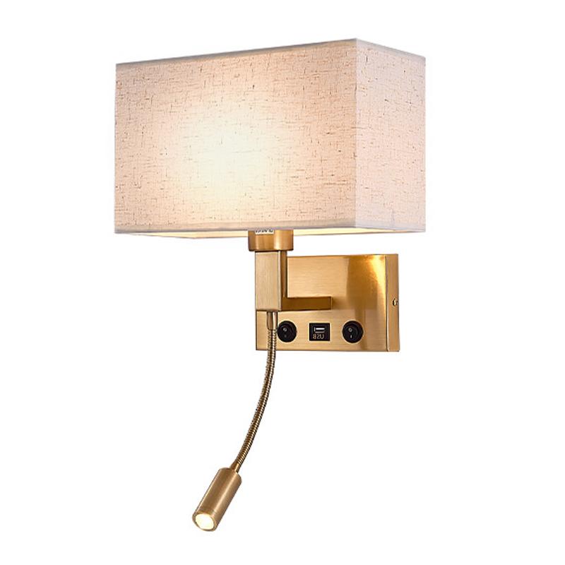 3104 5 Вт прикроватный настенный светильник для коридора со светодиодным светильником на гибкой ножке и портом USB - черный / коричневый плафон / белый свет