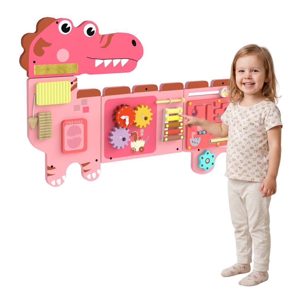 Busy Board Panels Wall Mounted Montessori Inspired Busy Board Toddler Learning Centre Dinosaur Theme Pink
