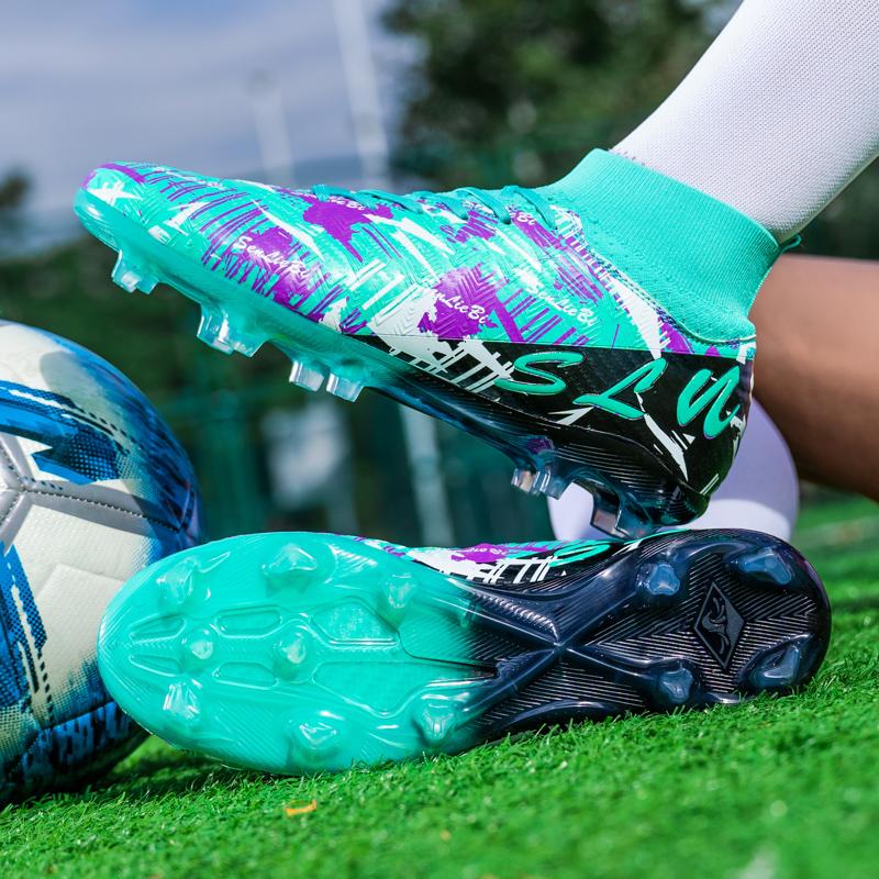 34-46 Мужские бутсы с высоким верхом для футбола, уличные, с длинными шипами, спортивные футбольные бутсы, большой размер, юношеские спортивные детские футбольные бутсы