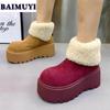 Модные меховые туфли на плоской подошве на платформе женские ботильоны зимние ботинки теплая обувь 2025 тренд замшевые зимние новые короткие плюшевые ботинки челси повседневные женские ботинки