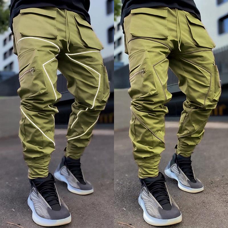 Spring Men's Casual Trousers Loose Large Size Work Trousers Men's Tide Card Drawstring Leg Opening Velcro Sports Trousers Man