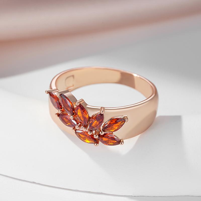 Кольцо Kinel Red Zircon для женщин, невесты, свадебное, ювелирное, розовое золото, кольцо, подарок