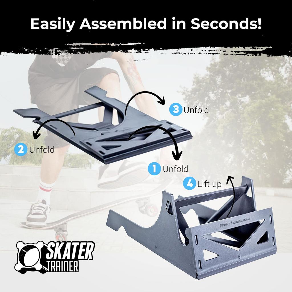 SkaterTrainer Origami Skateboard Stand and Portable Skate Black Display,
