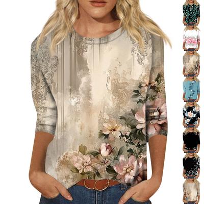 Женская мода свободный повседневный топ с семью рукавами и круглым вырезом