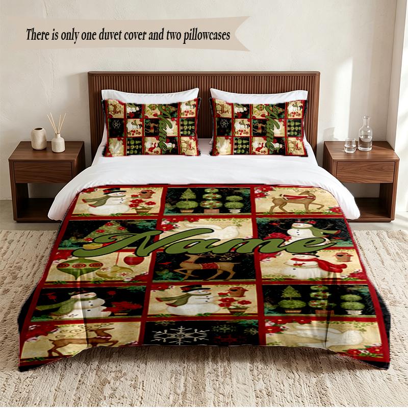 Christmas atmosphere Personalized Custom Name 3‑Piece Bedding Set Soft Duvet Cover Set For Bedroom Home Decor
