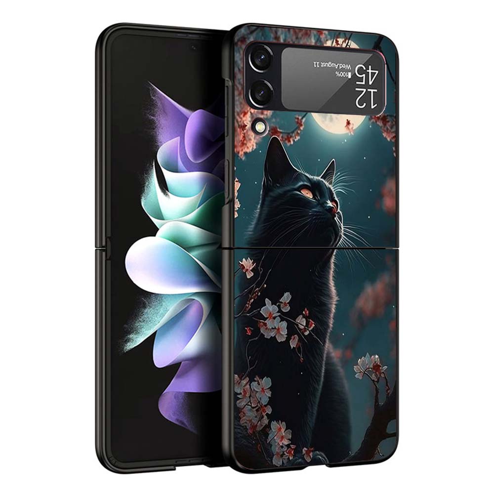 Мультяшный Милый Черный Кот Чехол Для Телефона Для Samsung Galaxy Z Flip7 Flip6 5G Flip5 Flip4 Flip3 ZFlip 7 6 3 4 5 Ударопрочная Задняя Крышка Ga