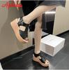 Fashion Aphixta Big Szie 43 Summer 7cm Wedge Heel Sandals Women Peep Toe Metal Zip Platform Shoes Cool Wedges Fashion Slides
