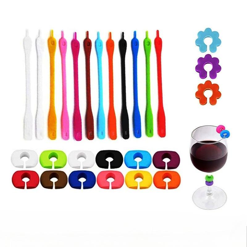Wine Glass Markers Set of 12 Mini Silicone Drink Glass Tags Recognizer Cup Labels Signs for Party Bar