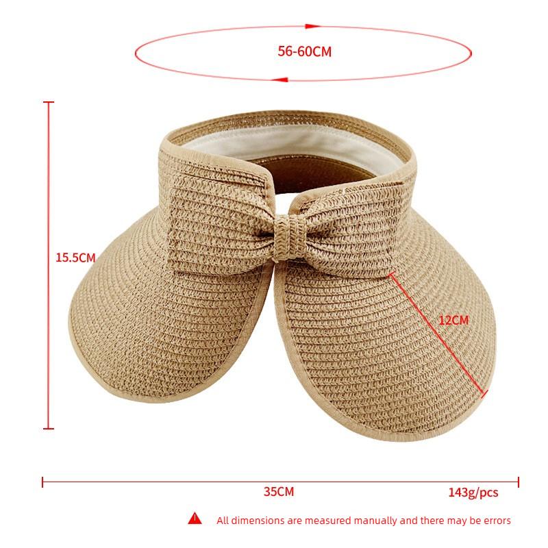 Summer Foldable Open-top Straw Hat, Portable Outdoor Sun Protection Wide-brimmed Sun Hat, UV Protection Bow Beach Hat