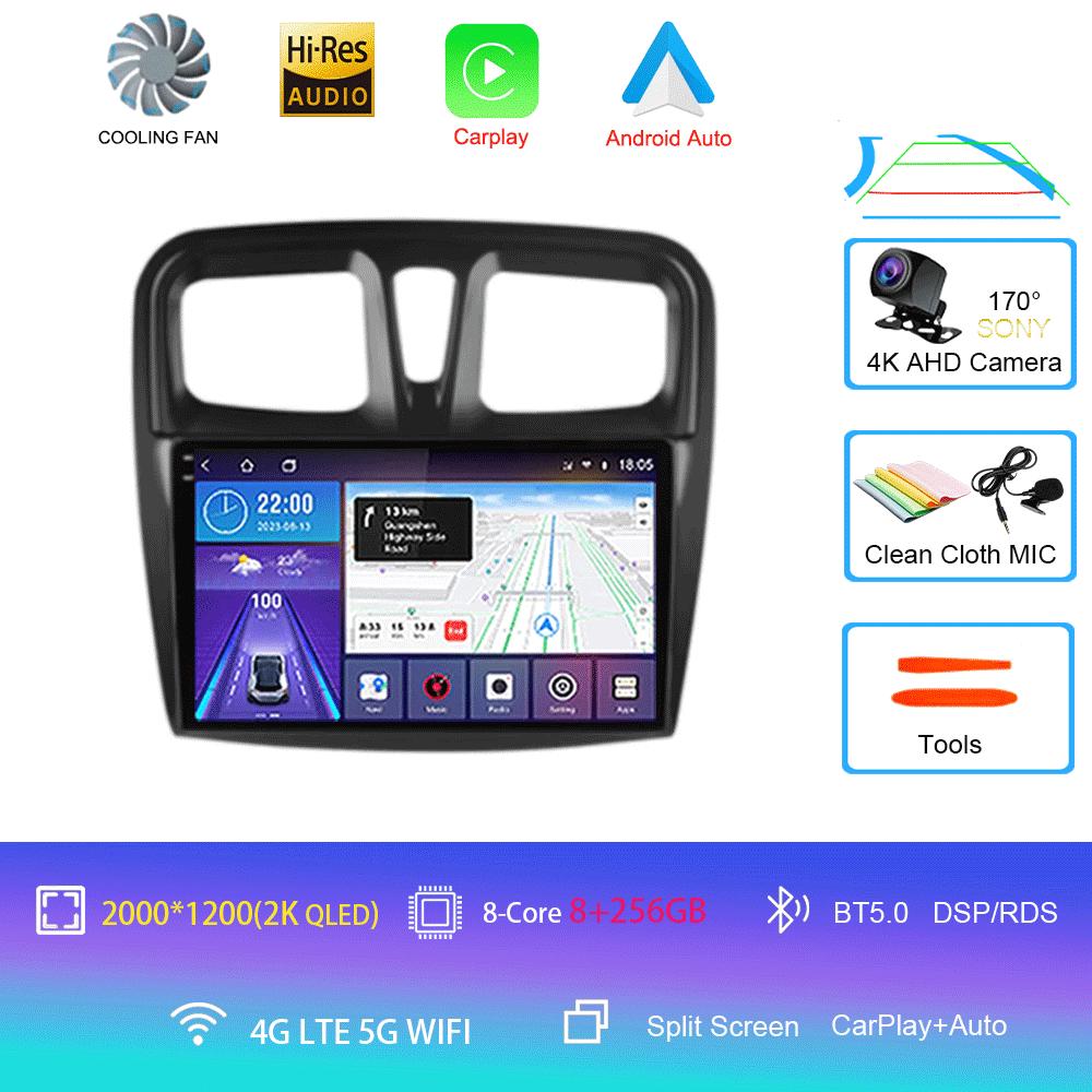 Для Renault Logan 2 Sandero 2 2012-2019 Автомобильное радио Android 14 Carplay Auto 2K Экран Мультимедийный проигрыватель Автомагнитола Стерео Головное Устройство