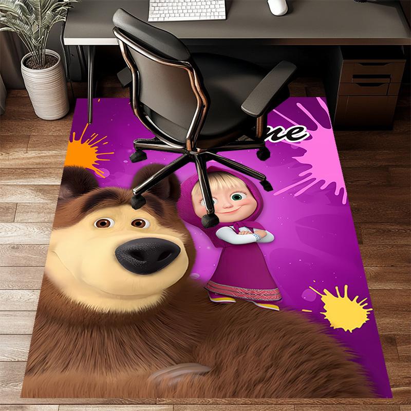 Custom Masha and the Bear Mat Personalized Name, Polyester Washable Indoor Entryway Rug, Gift for Christmas, Easter, Thanksgiving Day