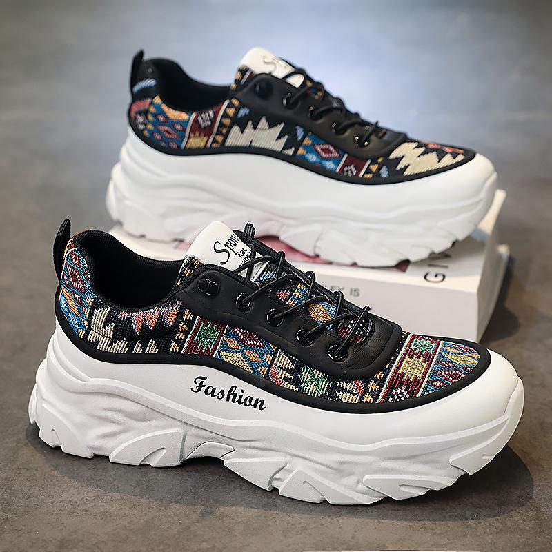 Spring and Autumn Leather Surface Heightening Sports Casual Shoes New Men's Adolescent Personality Thick-soled Lace-up Dad Trendy Shoes Men