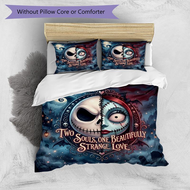 3pcs Duvet Cover Set (1*Duvet Cover + 2*Pillowcase, Without Core), The Nightmare Before Christmas Print Bedding Set, Bedroom Decor, All‑Season, Birthd
