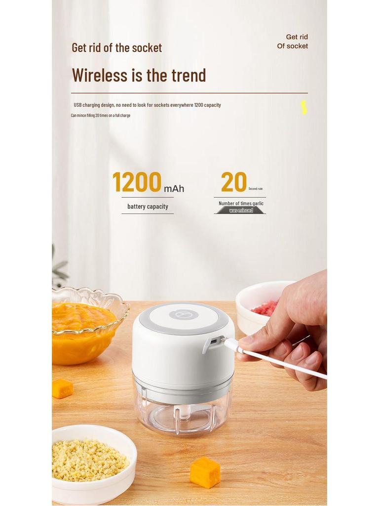 Compact Wireless Electric Garlic Chopper & Masher: Multi-functional Kitchen Tool for Mincing and Mashing Garlic