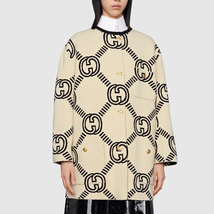 Gucci Женский вязаный кардиган бежевый с круглым вырезом умеренной плотности 678318-XKB5T-9192