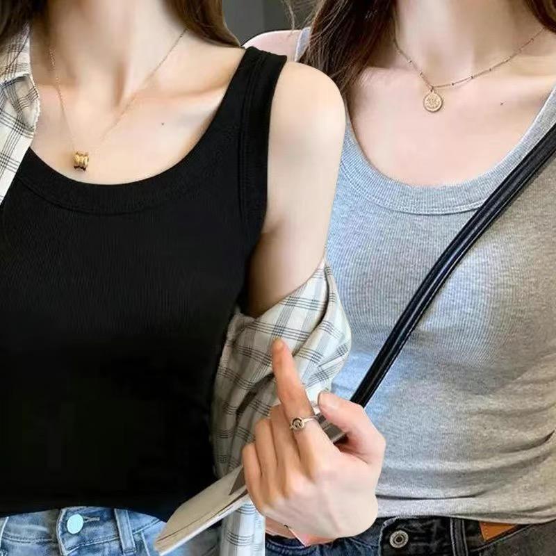 Женский топ на бретельках в рубчик из ледяного шелка с U-образным вырезом и бретельками для весны и лета