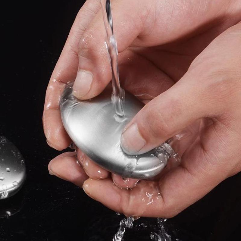 Stainless Steel Soap Large Oval Metal Soap Creative Lazy Kitchen Gadget Odor Remover for Fishy Smell