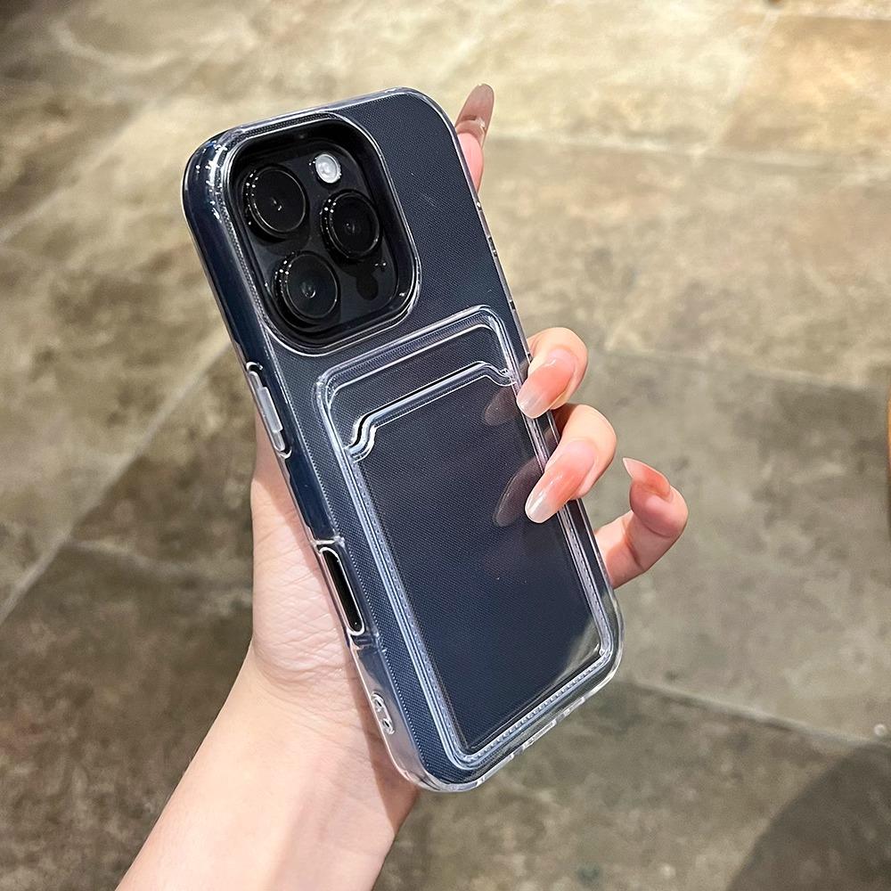 Роскошный гелевый кошелек Прозрачный бампер Чехол для iPhone 17 Air 16 15 14 13 12 11 Pro Max Конфетный Мягкий+Жесткий Слот для карты Чехол для телефона