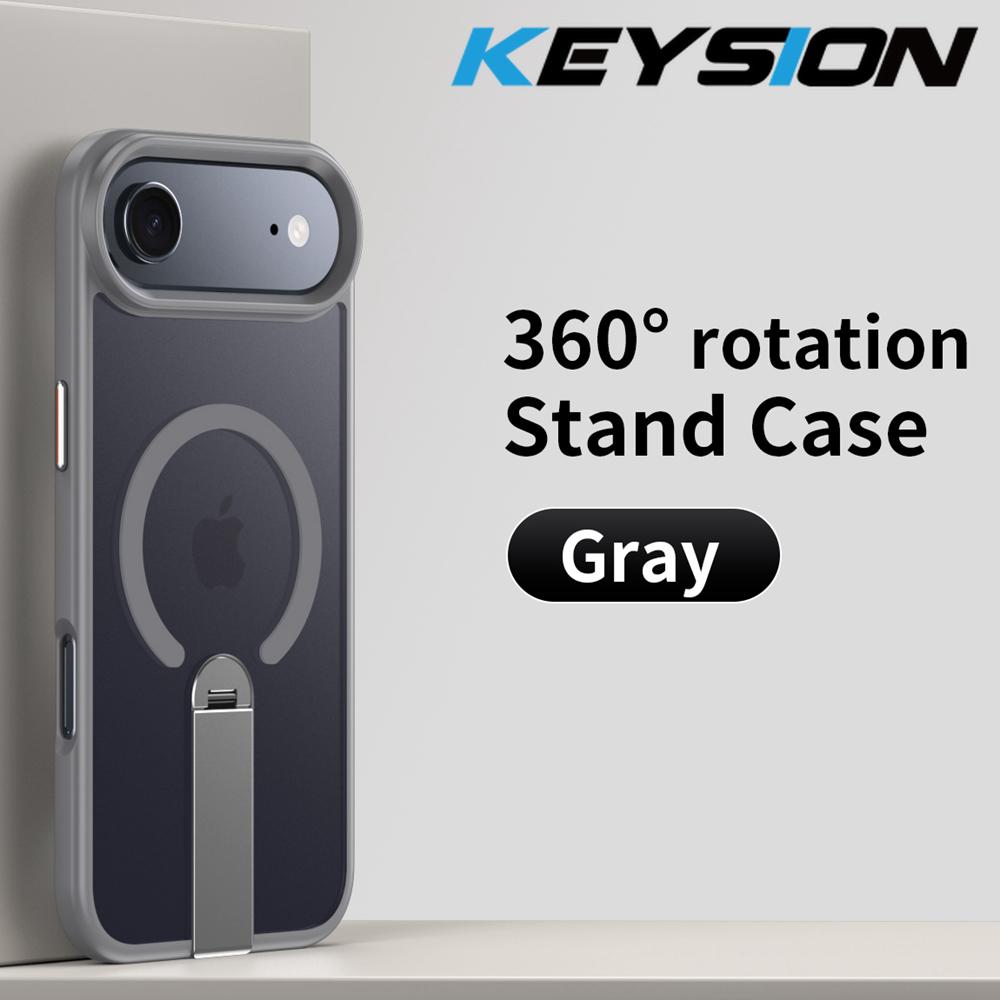 KEYSION 360 Скрытая Металлическая Подставка Магнитный Чехол для Magsafe для iPhone 17 Pro Max Air Прозрачный Матовый Ударопрочная Задняя Крышка Телефона