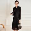 Spring Temperament Streamer Pleated Skirt Spring and Autumn Elegant Imitation Diamond Chain Simple Pleated Long Skirt Long Sleeve Dress