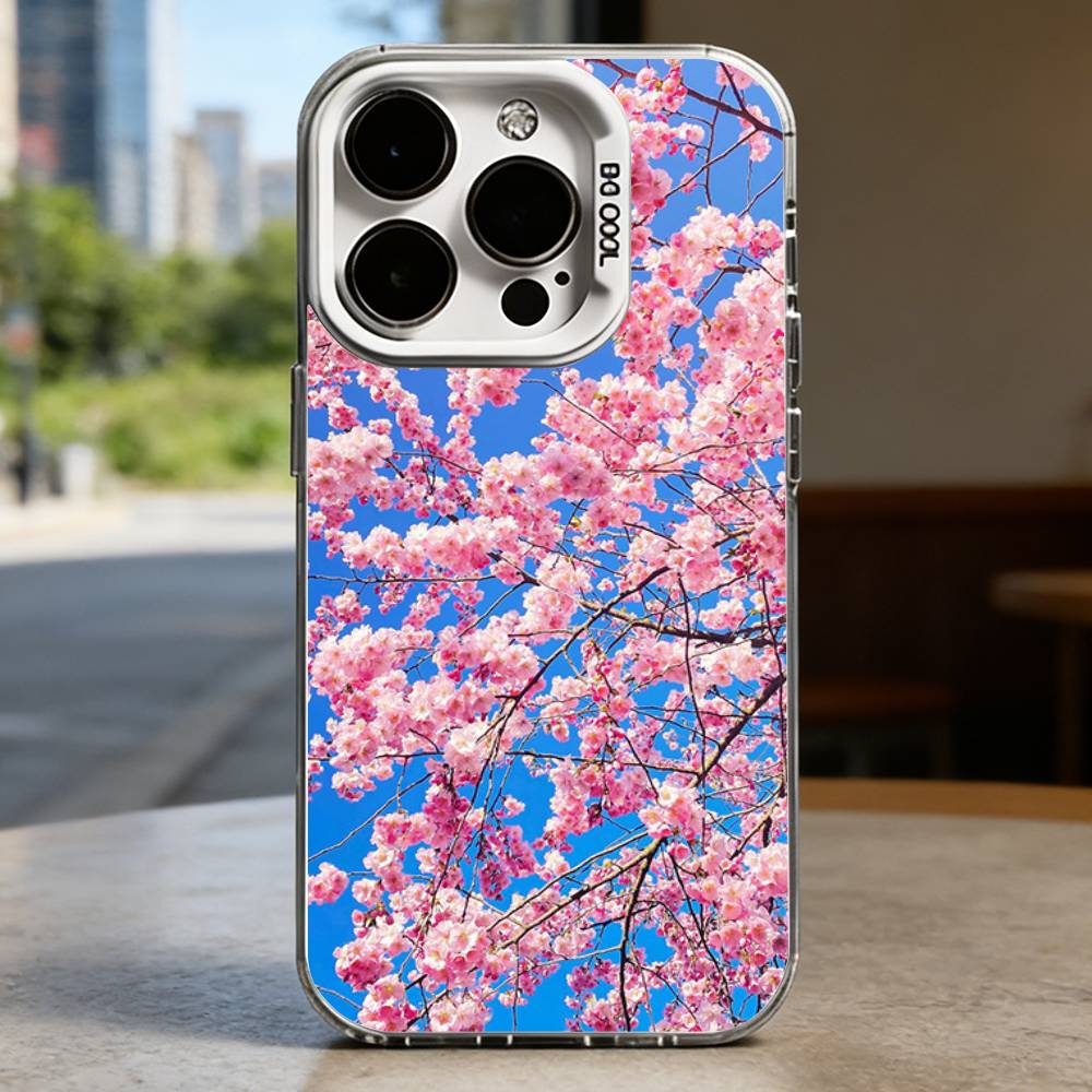 Розовый Сакура Белый Ударопрочный Чехол Для Телефона Для iPhone 16,15,14,13,12,11,Pro,XS,Max,Plus,Mini,SE