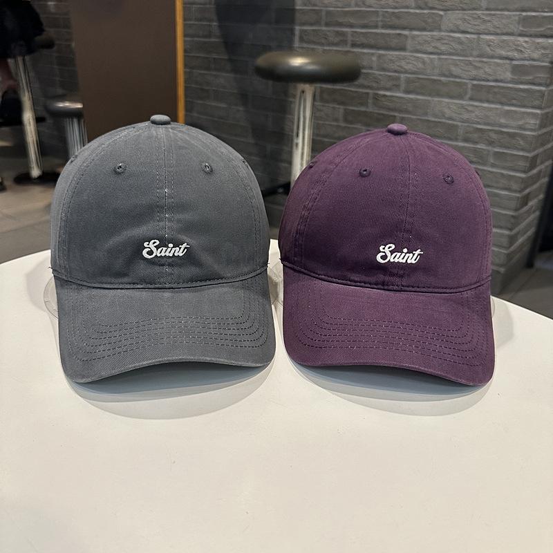 Pure cotton, washed, soft-top, letter-printed casual baseball cap, purple color, unisex, for young men and women
